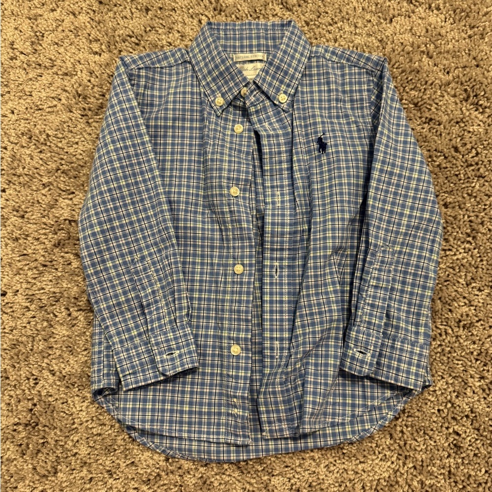 Boys 24M Ralph Lauren Kids Blue Plaid Button-Down Shirt